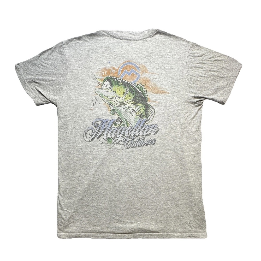 Magellan Outdoors Shirt Mens Large Gray Bass Fishing Graphic Short Sleeve